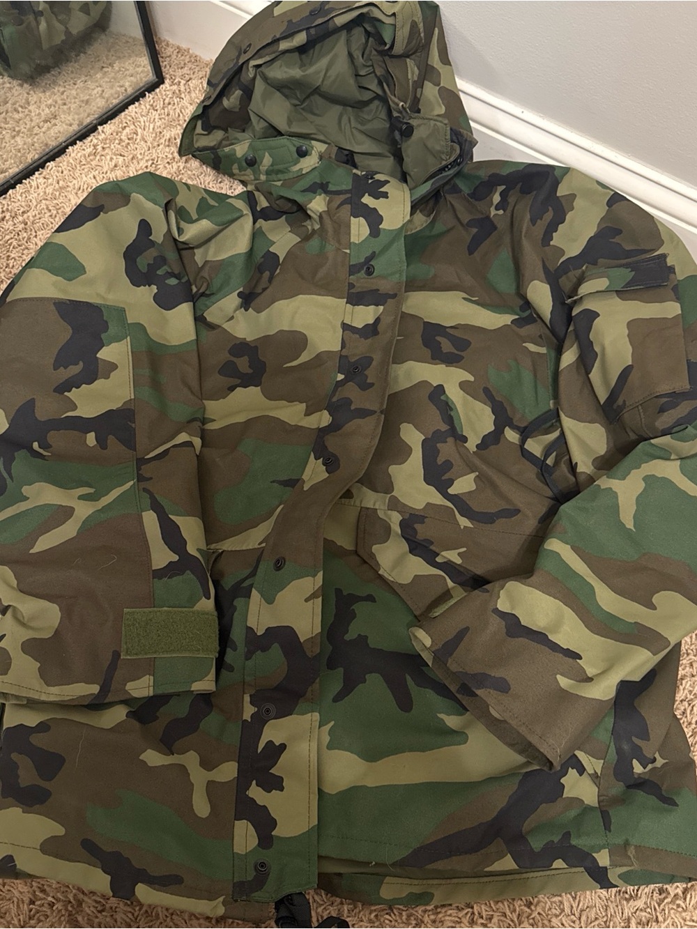 Woodland Camo Hooded Jacket - Green/Brown/Black